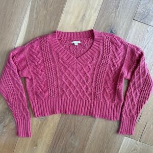 American Eagle deep Pink Cropped Cable Knit Sweater